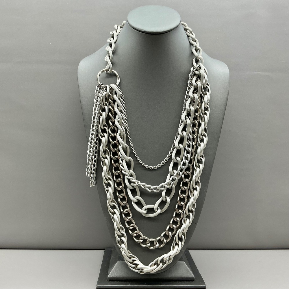 Cara NY Necklace Silver Tone Multi Strand Layered Chain Statement Jewelry 24"